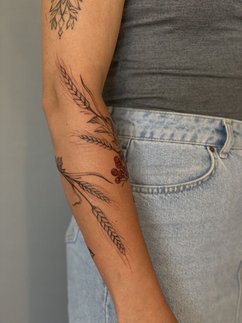 Sewing Tattoo Design, Wheat Tattoo, Sewing Tattoos, Botanical Tattoos, Indian Feather Tattoos, Cute Owl Tattoo, Browning Tattoo, Cowgirl Tattoos, Awareness Tattoo