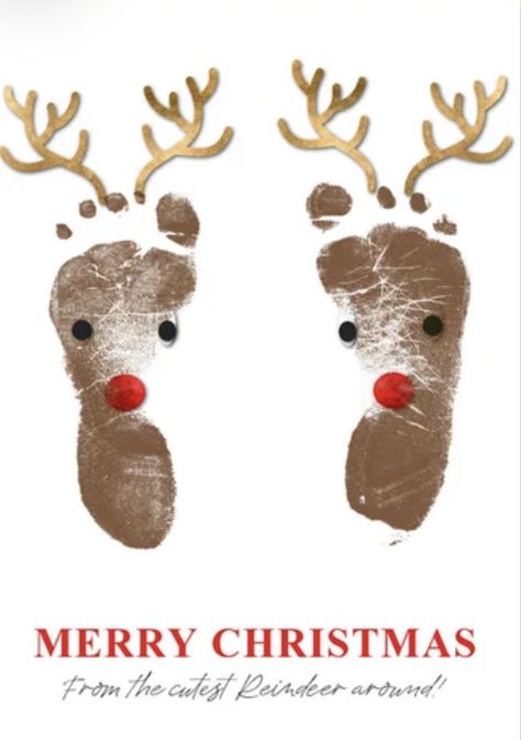 Reindeer Feet Craft Footprint Art, Reindeer Footprint Art, Christmas Card Angel, Christmas Footprint Crafts, Reindeer Footprint, Baby Christmas Card, Reindeer Card, Footprint Crafts, Christmas Elephant