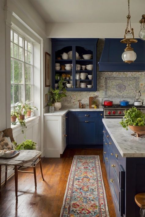 bold vibrant kitchen colors, colorful kitchen decor, traditional kitchen color schemes, vibrant kitchen design Colorful Traditional Kitchen, Jewel Tone Kitchen, Transitional Eclectic Living Room, Coastal Farmhouse Living Room, Light Oak Floors, Classic Kitchen Design, Traditional Kitchen Design, House Wife, Kitchen Paint Colors