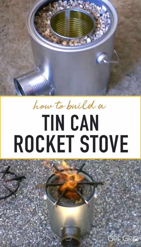 tin can rocket stove Diy Rocket Stove, Diy Heater, Survival Preparedness, Rv Inspiration, Acre Homestead, Homesteading Diy, Camping Hacks Diy, Rocket Stove, Survival Skills Life Hacks