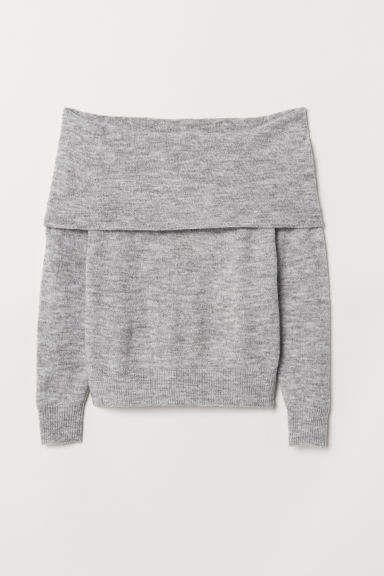 H&M - Off-the-shoulder Sweater - Gray Hm Outfits, Off The Shoulder Top Outfit, Off The Shoulder Jumper, Sweat Gris, H M Outfits, Oversized Sweater Cardigan, Grey Knit Sweater, Off Shoulder Sweater, Stockholm Fashion