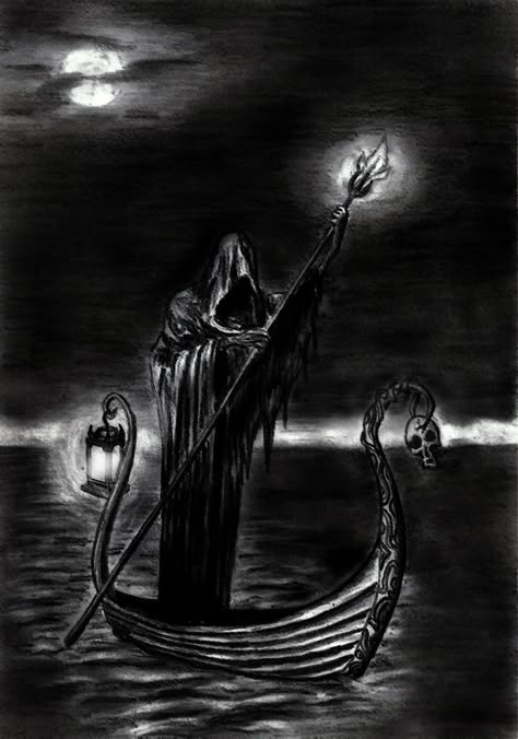 Charon Tattoo, Charon The Ferryman, The Ferryman, Reaper Art, Reaper Tattoo, Grim Reaper Art, Mythology Tattoos, The Grim Reaper, Greek Mythology Art