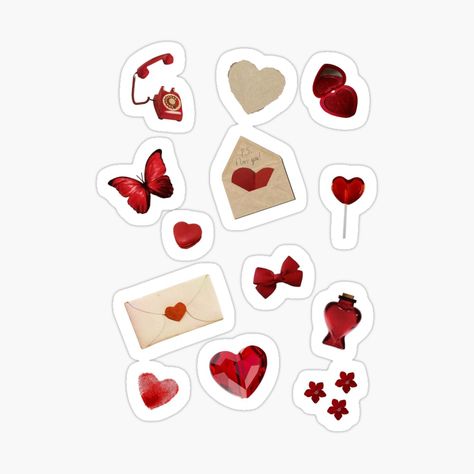 Red Theme Stickers, Red Stickers Aesthetic Printable, Romantic Stickers, Red Journal, White Scrapbook, Feelings Book, Stickers Aesthetic, Sticker Template, Love Spell