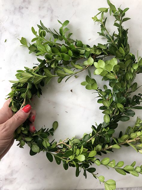 How to Make a Mini Boxwood Wreath | Less Than Perfect Life of Bliss | home, diy, travel, parties, family, faith Mini Wreath Diy, Small Boxwood Wreath, Mini Boxwood Wreath, Boxwood Garland, Outdoor Christmas Planters, Christmas Decorations Centerpiece, Diy Front Porch, Front Porch Christmas Decor Ideas, Porch Christmas Decor Ideas