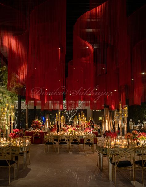 Maroon And Gold Wedding Decor, Varanasi Wedding, Sangeet Decoration Night Indoor, Maroon Gold Wedding, Maroon And Gold Wedding, Cocktail Decoration, Lash Quotes, Red Cocktails, March Wedding