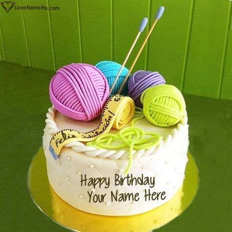 Woolen Yarn Knitting Cake For Mom Birthday With Name Knitting Cake, Sewing Cake, Crazy Cakes, Novelty Cakes, Special Cake, Fancy Cakes, Food Cakes, Fondant Cakes, Cake Creations