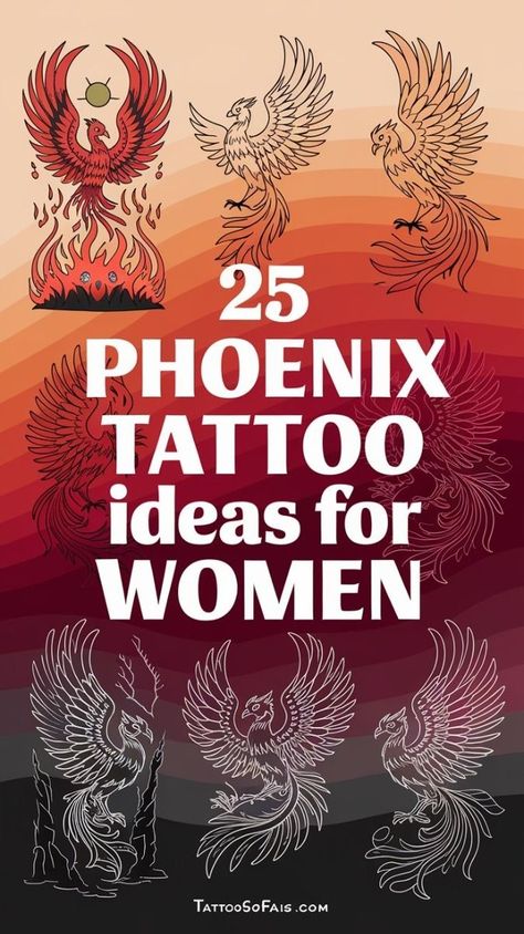 Phoenix Tattoo Ideas for Women: 25 Beautiful and Empowering Designs Check more at https://ideatatto.com/meaning/phoenix-tattoo-ideas-for-women-25-beautiful-and-empowering-designs/ Phoenix Cover Up Tattoos For Women, Girly Phoenix Tattoo, Phoenix Tattoo Feminine Meaning, Phoenix Tatoos Woman, Phoenix Tattoo Feminine Back, Fire Phoenix Tattoo Feminine, Small Phoenix Tattoos For Women, Phoenix Tattoo Design For Women, Fine Line Phoenix Tattoo