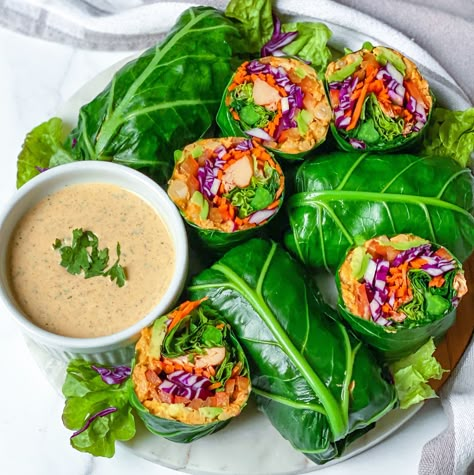 Vegan Buffalo Chicken, Ripe Jackfruit, Veggie Rolls, Shredded Buffalo Chicken, Healthy Wraps, Plant Based Cookbook, Veggie Wraps, Collard Greens, Meatless Meals