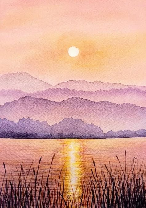 By Katie Green Watercolor Composition Easy, Watercolor Paintings Beginner, Watercolor Art For Beginners Step By Step Landscape, Nature Painting Watercolor, Creative Watercolor Paintings Ideas, Illustration Art Watercolor Artworks, Watercolour Easy Painting, Watercolour Inspiration Landscape, Watercolor Postcards Ideas