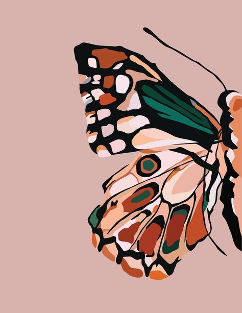 art print butterfly pink orange green dorm room bedroom wall art wall decor san diego artist aesthetic decor cute poster etsy store small business Green Dorm Room, Butterfly Decorations Bedroom, Butterfly Bedroom, Tufting Rug, Butterfly Art Painting, Boho Prints, Butterfly Art Print, Print Butterfly, Butterfly Illustration