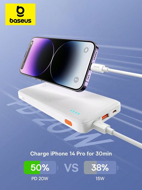 Baseus Airpow 20W Power Bank 10000mAh Chargeur portable à charge rapide compatible avec iPhone 16 15/14/13/12J'ai découvert des articles incroyables sur SHEIN.com, venez voir ça ! Portable Power Bank, Portable Power, Power Bank, Iphone 16, Cell Phone, Length Sleeve, Sleeve Length, Iphone