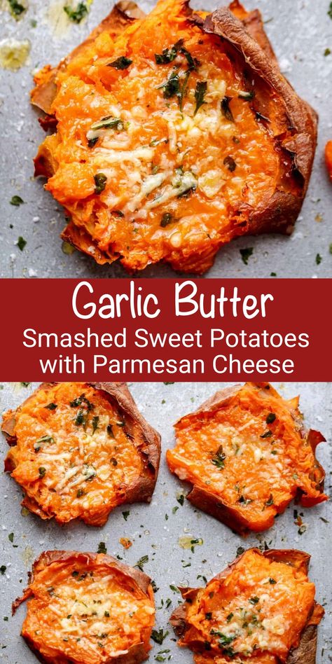 Potatoes With Parmesan Cheese, Smashed Sweet Potatoes, Sweet Potato Side Dish, Recipes With Parmesan Cheese, Sweet Potato Sides, Cafe Delites, Vegetable Side Dishes Recipes, Vegetable Side, Veggie Side Dishes