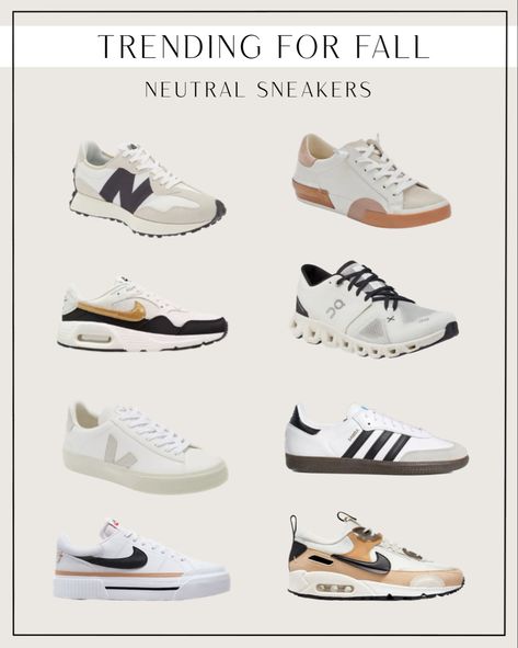 Neutral sneakers for fall 2023! Nike, New Balance, Adidas, On, Veja, Dolce Vita Neutral Sneakers, Outfit Capsule, Nike New Balance, Fall Sneakers, Gender Inclusive, Pretty Shoes Sneakers, Shoes Heels Classy, New Balance 327, Heels Classy