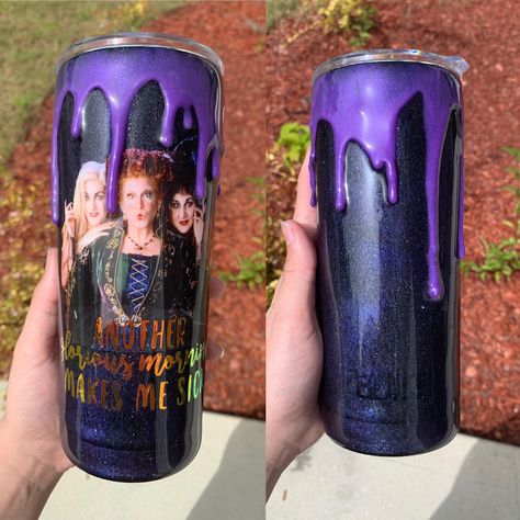 Hocus Pocus Epoxy Tumbler, Hocus Pocus Cup Ideas, Drip Tumbler, Drip Tumbler Cups, Hocus Pocus Tumbler Ideas, Hocus Pocus Tumbler, Halloween Tumbler Cups, Starbucks Cup Art, Picture Frame Crafts