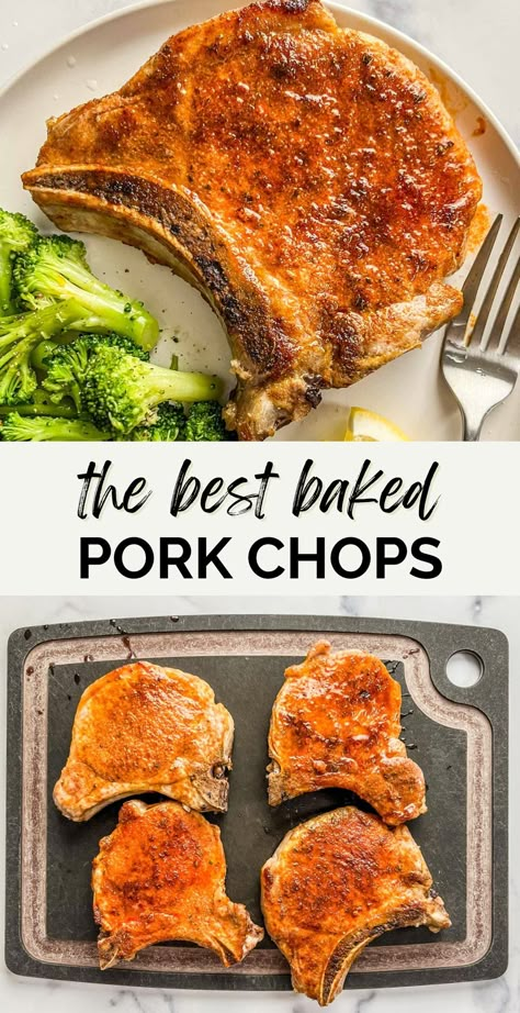 These delicious baked pork chops are juicy and seasoned to perfection! The Best Baked Pork Chops, Recipes For Pork Chops In Oven, Thick Cut Pork Chop Recipes Baked, Baked Poke Chops, Butterfly Pork Chop Recipes Baked, How To Make Pork Chops In The Oven, Cheap Pork Chop Recipes, Healthy Recipes With Pork Chops, Gf Pork Chop Recipes