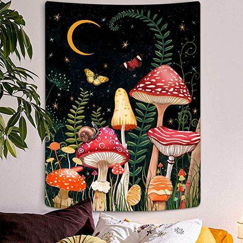 Aesthetic Starry Night, Mushroom Tapestry, Hanging Butterfly, Star Tapestry, Dorm Wall Art, Moon Tapestry, Living Room Dorm, Forest Art, Backdrop Decorations