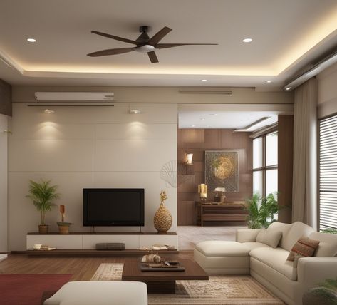 The contemporary living room, is characterized by its sleek design and minimalistic aesthetic. The room is adorned with pristine white furniture, including a couch and a coffee table, which serve as focal points in the space. A ceiling fan with brown blades hangs from above, adding a touch of functionality to the room. The walls are painted in a light grey color and the floor is covered in dark brown wood. The vase and the painting on the wall, adding a sense of depth and variation to the overal White Furniture, Design Lab, Contemporary Living Room, Brown Wood, Ceiling Fan, Sleek Design, Gray Color, Light Grey, Coffee Table