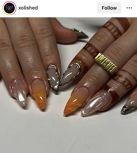 Fall Press On Nails, Acrylic Nails Summer, Grey Nail Designs, Nails Chrome, Chrome Nail Art, Nail Designs Tutorial, Chrome Nail, Trendy Nail Art Designs, Seasonal Nails