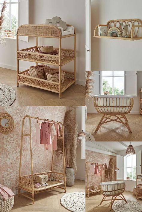 Handmade  CuddleCo Aria 7pc Rattan Nursery Furniture Set Rattan Nursery, White Tree Decorations Decorating Ideas, Design Home Ideas, Shelf Mirror, Boho Baby Room, Changing Unit, Home Decor Wallpaper, Christmas Door Decoration, Christmas Planters