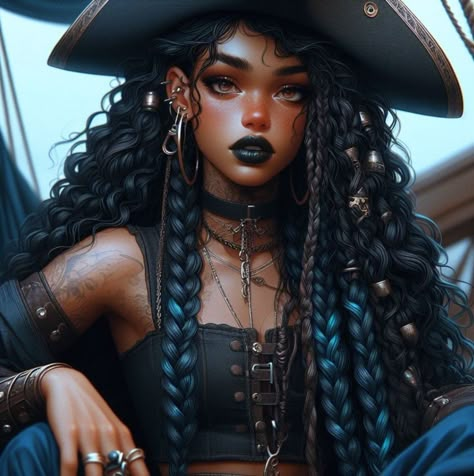 Fantasy Black Hairstyles, Black Female Pirate, Pirate Hairstyles For Women, Pirate Makeup Women, Pirate Hairstyles, Pirate Attire, House Velaryon, Pirate Character, Pirate Hair