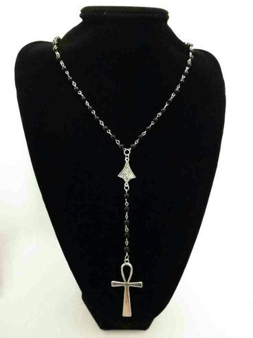 Ankh Rosary Key Of Life, Goth Necklace, Silver Diamond Necklace, Rosary Necklace, Necklace Black, Gothic Outfits, Small Pendant, Pretty Jewellery, Black Beads