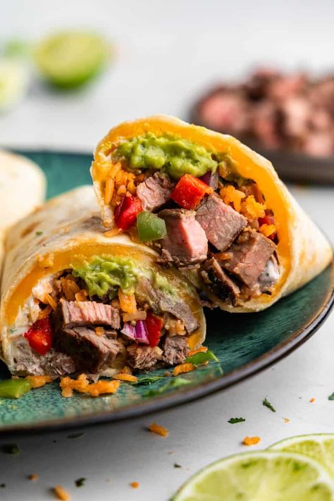 Carne Asada Burritos - The Stay At Home Chef Asada Burritos, Asada Recipes, Carne Asada Burrito, Steak Burrito, The Stay At Home Chef, Carne Asada Recipes, Mexican Rice Recipes, Stay At Home Chef, Leftover Beef