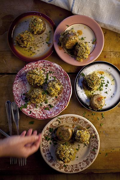 Artichoke Stuffed Mushrooms | SAVEUR Caribbean Thanksgiving, Artichoke Stuffed Mushrooms, Stale Bread Recipes, Artichoke Stuffed, Tummy Yummy, Artichoke Recipes, Passover Recipes, Thanksgiving Appetizers, Thanksgiving Menu