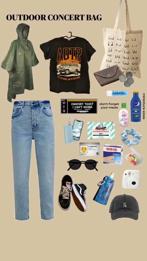 outdoor concert essentials #concert #summer Concert Essentials, Summer Shuffles, Concert Bag, Concert Bags, Concert Outfit Summer, Packing Essentials, Dont Forget Me, Outdoor Concert, Summer Concert