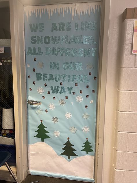 Let It Snow Classroom Door, Let It Snow Door Decoration, Snowflake Door Decorations Classroom, Snowflake Door Decorations, Winter Door Ideas For Classroom, Winter Wonderland Door Decorations, Winter Classroom Door Decorations, Kudos Board, Winter Doors