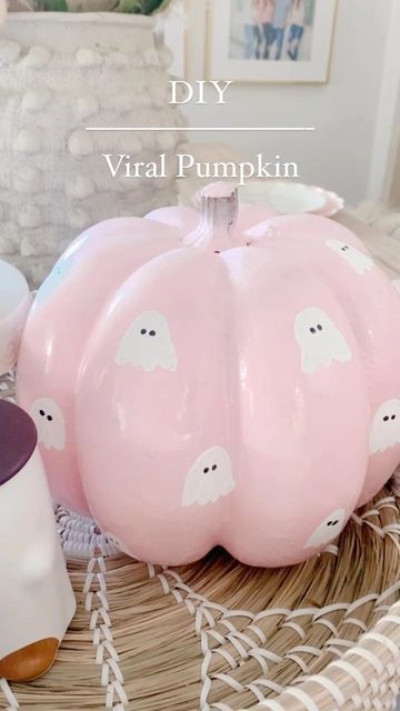 Girly Pumpkin Paintings, Pink And White Pumpkins, Ghosts Pumpkin Painting, Paint Ideas Pumpkin, Painting Baby Pumpkins, Baby Girl Pumpkin Painting, Pink Ghost Pumpkin Painting, Pumpkin Painting Ideas Starbucks, Pumpkin Painting Ideas Ceramic