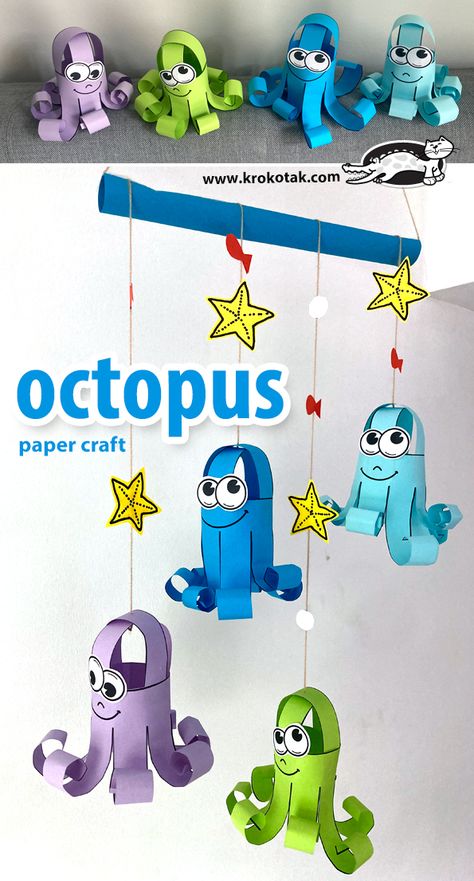 mobile Octopus Octopus Craft, Octopus Crafts, Craft Summer, Mobile Craft, Diy Preschool, Insect Crafts, Recycled Art Projects, Vbs 2024, Ocean Crafts