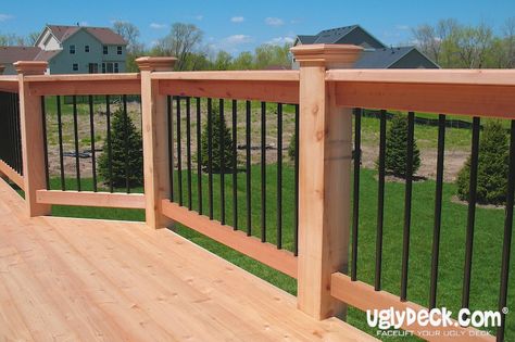 Find durable, maintenance free deck railings that complement your home and outdoor space at UglyDeck.com. Deck Arbor, Rebar Railing, Railing Outdoor, Deck Handrail, Aluminum Railing Deck, Outdoor Stair Railing, Cedar Posts, Cedar Deck, Railings Outdoor