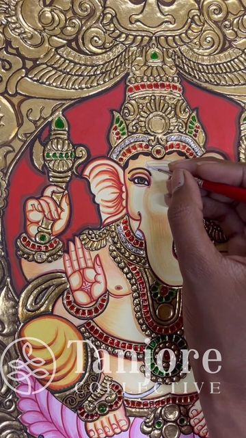 Ganesh Tanjore Painting, Ganesha Tanjore Painting, Tanjore Paintings, Lotus Painting, Instagram Painting, Tanjore Painting, Ganesha Painting, Indian Folk Art, Indian Artist