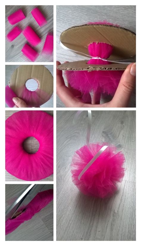 Pompon Tulle, Tulle Pompoms, Idee Babyshower, Diy Yarn Crafts, Pinterest Diy Crafts, Pom Pom Crafts, Pinterest Diy, Gifts For, Pola Sulam