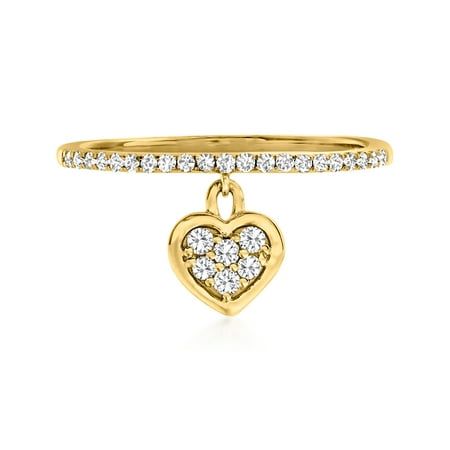 Ross-Simons is the authority on luxury classics. Minimalist and charming, this lovely ring will steal your heart. Sparkling with .20 ct. t.w. diamonds, the unique design features a slim band that dangles a heart charm in polished 14kt yellow gold. 1/16" wide. Diamond heart charm ring. Charm length - 5/16 inch long. Charm width - 1/4 inch wide. Each Ross-Simons item arrives in a fine jewelry presentation box. Shop Ross-Simons jewelry risk-free as all items include a 30-day, 100% money-back guaran Gold Heart Locket, Diamond Heart Pendant Necklace, Gold Heart Ring, Charm Ring, Diamond Heart Ring, Diamond Birthstone, Heart Necklace Diamond, Heart Pendant Diamond, Diamond Charm