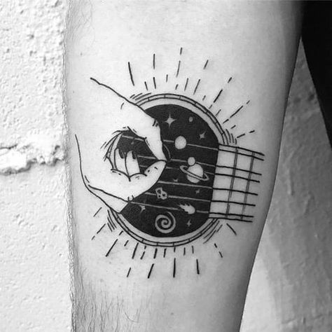 Tattoo Ideas Guitar, Music Tattoo Ideas, Cosmos Tattoo, Guitar Tattoo Design, Music Notes Tattoo, Music Tattoo Designs, Guitar Tattoo, Note Tattoo, Bad Bad