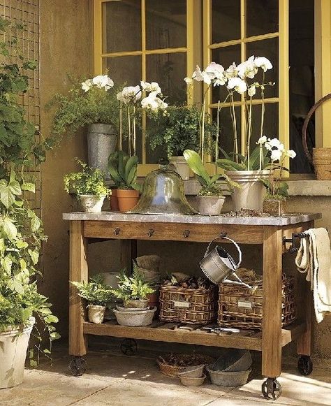 Diy Potting Bench, Potting Bench Plans, Deco Champetre, Potting Tables, Thrifty Decor Chick, Potting Table, Potting Bench, Potting Shed, Plants And Flowers