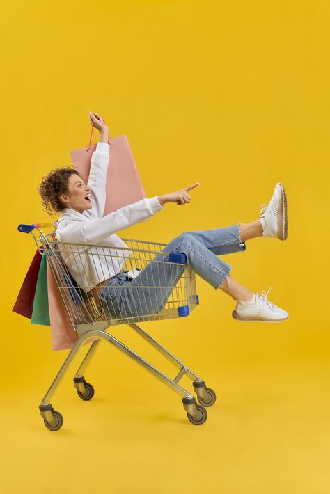 Free Photo | Young female sitting in shopping cart Sitting In Shopping Cart, Biohazard Sign, Female Engineer, Red Helmet, Laser Show, Whatsapp Profile Picture, Whatsapp Profile, Woman Jeans, Jeans Girl