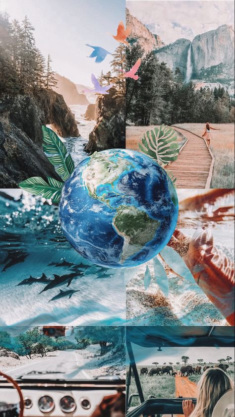 Earth Background Aesthetic, Save The Earth Wallpaper Aesthetic, Geography Aesthetic Wallpaper, Nature Collage Aesthetic, Nature Photo Collage, Aesthetic Geography, Nature Collage Wallpaper, Nature Aesthetic Collage, Nature Aesthetic Wallpaper Collage