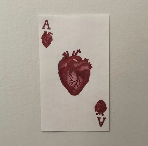 Red Ace Of Hearts Tattoo, Ace Card Painting, Ace Of Hearts Aesthetic, Playing Card Painting, Ace Of Hearts Tattoo, 3 Of Hearts, King Of Hearts Tattoo, King Of Hearts Card, Two Of Hearts