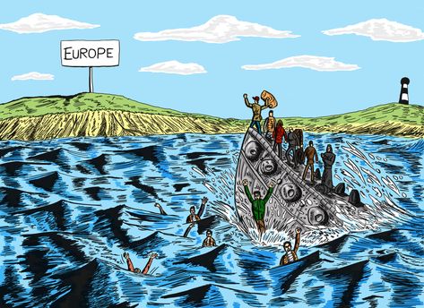 Migrants Illustration, Migration Illustration, Thesis Presentation, Aesthetic Overlay, Refugees Art, Human Migration, School Drawing, Boat Drawing, Presentation Ideas