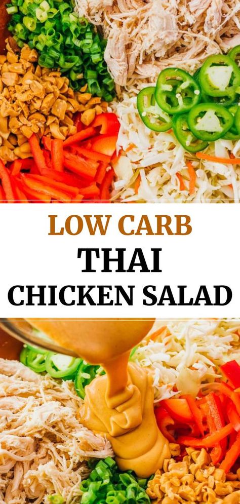 Spicy Asian Salad, Gluten Free Lunches, Keto And Gluten Free, Salade Healthy, Thai Chicken Salad, Shredded Cabbage, Gluten Free Lunch, Peanut Dressing, Boiled Egg Diet Plan