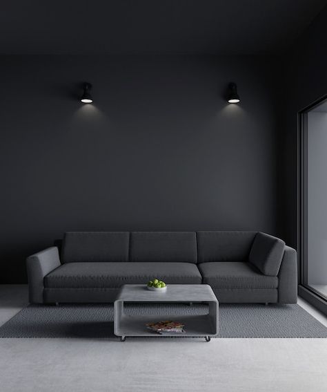 Modern Living Room Paint, Dark Grey Walls, Grey Interior Design, Black Living Room, Living Room Photos, Room Paint Colors, Paint Colors For Living Room, Living Room Style, Living Room Paint