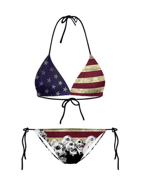 Women's 2 Piece Side Tie Patriotic July 4th Bikini Swimwear Sets Free Size American Flag Graphic String Bikini Pack #Affiliate Two Pieces Set Outfits, Trendy Blazers, Dirndl Outfit, American Flag Print, Mini Robes, Denim Skirt Women, Jumpsuits And Romper, Blue Stars, National Flag