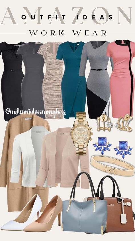 Dress to impress ✨This Work Wear Collection is now available on Amazon. Get yours today! Follow @millennialmommyboss for more work outfit ideas ❤️ #AmazonFinds #WorkWear #WorkOutfitIdeas Work Outfits Women Amazon, Work Dresses For Women Office Outfits, Crepe Short Gown Styles, Business Dress Outfits, Dress For Success Women, Office Dresses Style, Neutral Color Dresses, Professional Dress For Women, Women Office Outfits