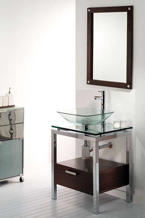 bathrooom glass washbasin vanity with square glass sink Glass Wash Basin, Glass Sink, Bathroom Mirrors, Vanity Set, Wash Basin, Single Vanity, Beauty Secrets, Square Glass, Bathroom Design