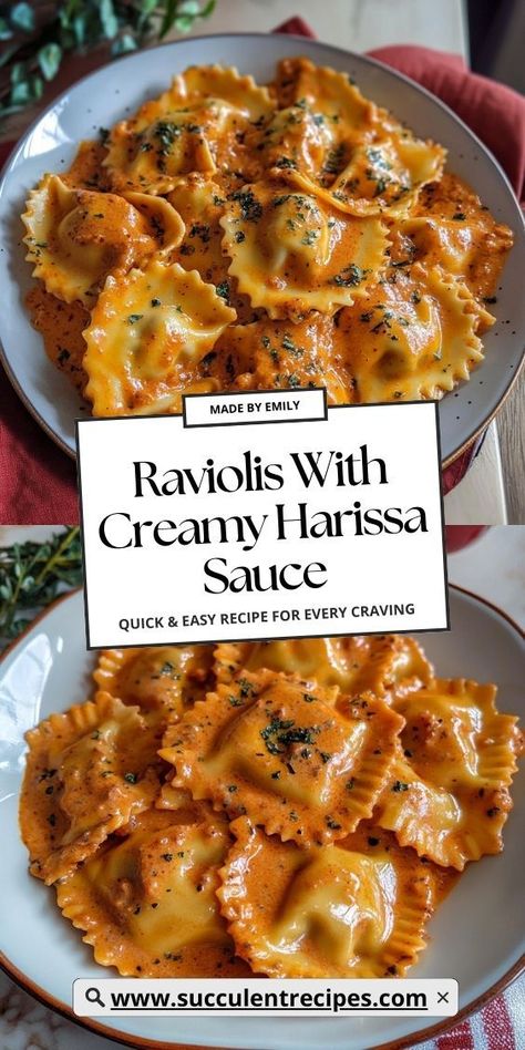 Make your holiday meal unforgettable with Raviolis in a creamy harissa sauce. The spicy, creamy sauce pairs perfectly with tender ravioli, bringing a unique and festive twist to your Christmas table. Venison Ravioli Recipe, Veggie Ravioli Recipe, Best Ravioli Sauce, Turkey Ravioli Recipe, Buitoni Recipes, Home Made Ravioli, Ravioli Dough Recipe, Homemade Ravioli Recipe, Unique Pasta Recipes