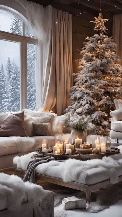 Winter Living Room Ideas, Cozy Winter Living Room, Winter Living Room, Christmas Themes Decorations, Christmas Interiors, Cozy Fireplace, Christmas Mantels, Winter Wonder, Beautiful View