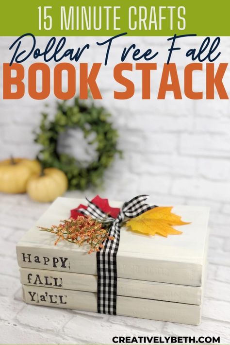 Easy Fall Crafts For Adults, Wood Book Stacks, Fall Crafts For Adults, Fun Fall Decor, Mini Pine Cones, Book Rings, Dollar Tree Fall, Easy Fall Crafts, Alphabet Stamps