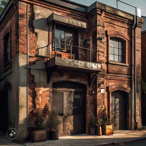 Industrial design house. #industrial #designhouse wallpaper #WhatsApp #industrial #inteligencia Industrial House Aesthetic, Factory Home, Dark Industrial, Industrial Apartment Exterior, Cottage Core Industrial, Industrial Aesthetic Dark, Industrial London Aesthetic, Industrial Aesthetic, Old Industrial Building Exterior